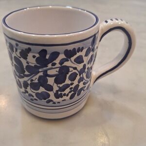 Deruta Mug Unisex Small Blue White Hand Painted Italian Pottery Ceramic Espresso